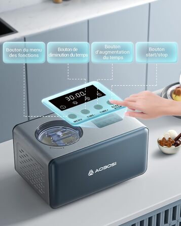 Морожениця Aobosi 1.5 л, для морозива, джелато, сорбету та замороженого йогурту, знімна мішалка, нержавіюча сталь, портативна, легке використання