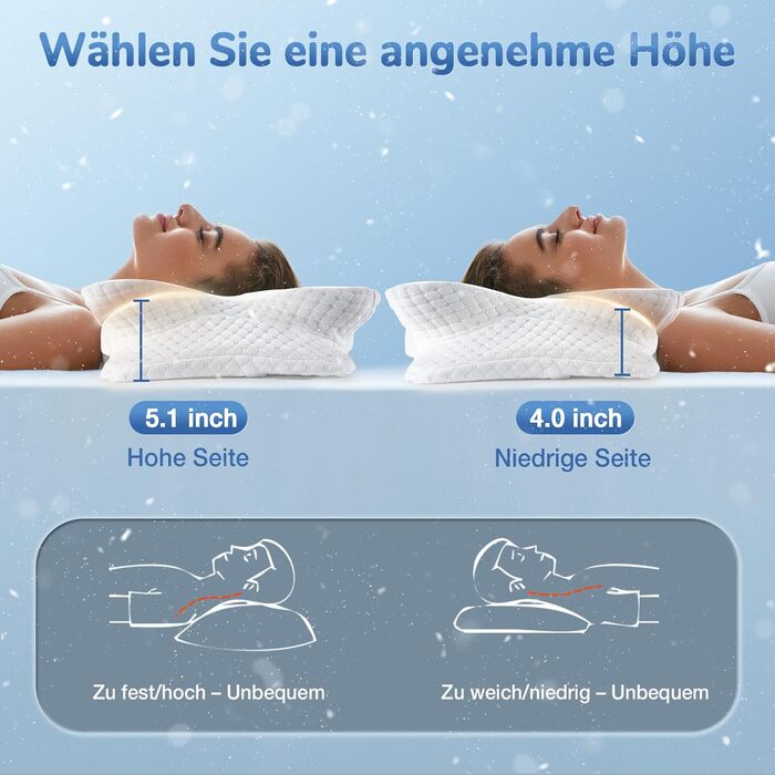 Ортопедична подушка для шиї з Memory Foam, сертифікат Oeko-TEX®, ергономічна подушка для сну на боці, спині та животі (біла)