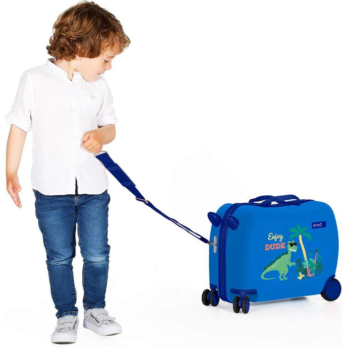 Дитяча валіза Enso Dino, синя, 50x39x20 см, жорсткий ABS, кодовий замок, 34 л, 2,1 кг, 4 колеса, ручна поклажа