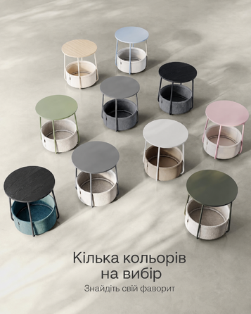 VASAGLE круглий приліжковий столик з кошиком із тканини, малий журнальний столик для вітальні чи спальні, сучасний нічний столик, колір натуральний бежево-кремовий