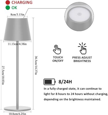 LED-лампа K-Bright 2 шт. з регулюванням яскравості, акумуляторна, бездротова, 3000K/4000K/6000K, 3 колірні температури, USB-C, IP54, пісочно-сірий колір