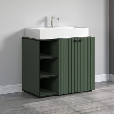 Тумба під раковину на колесах PureBliss від trendteam smart living, 80x64x42 см, зелена — з 2 відкритими полицями, стійка до подряпин, металеві ручки