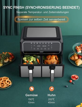 Інскій аерофритюрниця подвійна 8 л, 8 програм, 2 кошики, без олії, Dual Cook, Shake, XL