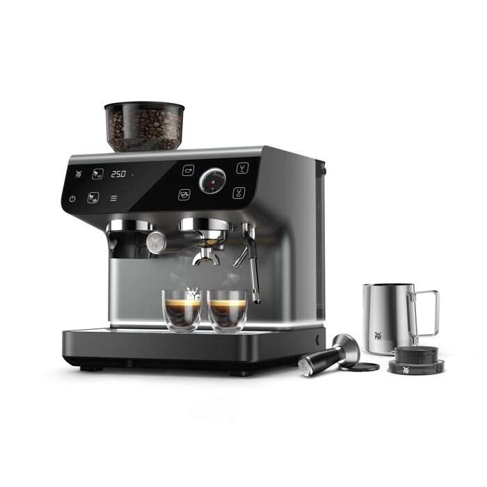 Напівавтоматична кавомашина WMF Espresso Pro з вбудованою кавомолкою, 15 бар, інтегрованими вагами та технологією Double-Thermoblock, колір стіле-сірий