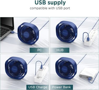 Вентилятор USB EasyAcc міні, настільний з обертанням 360°, 3 швидкості, синій (Marineblau) - гарантія 2 роки