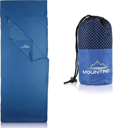 Літній спальний мішок-вкладиш MOUNTREX з блискавкою, 220x90 см, для туризму та дому, компактний і м'який, синій