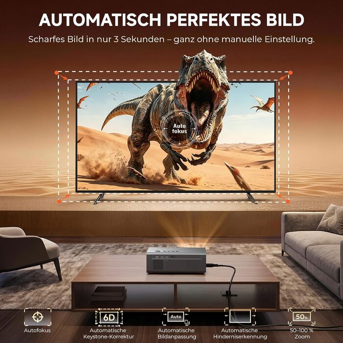 4K Smart проєктор KOGATA з Wi-Fi та Bluetooth: HDR10+, автофокус, 6D Keystone, Dolby Audio. Для дому, саду та стрімінгу (Титан Сірий)