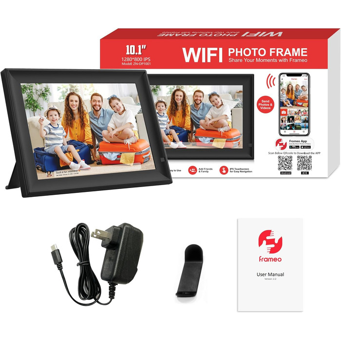 FRAMEO Цифровий фоторámеn 15.6 дюймів WiFi, IPS, FHD 1920x1080, 32GB, сенсорний екран, автоповорот, для стін, фото/відео через додаток FRAMEO