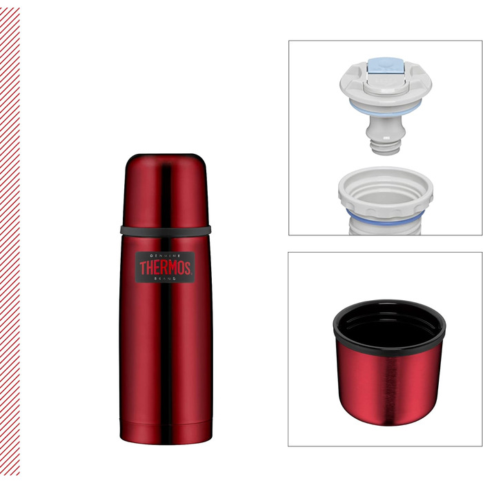 Термос-пляшка Thermos Light & Compact 0,35 л, нержавіюча сталь, червоний, ізольована, з кришкою-чашкою, тримає тепло 12 годин, холод 24 години, герметична, BPA Free, можна мити в посудомийці