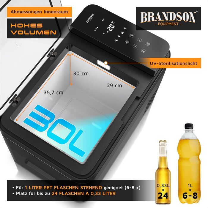 Автомобільний компресорний холодильник Brandson 30л з Bluetooth та Wi-Fi (Tuya Smart) - 230V/12V/24V, морозильна камера до -20°C, Еко-режим, чорний