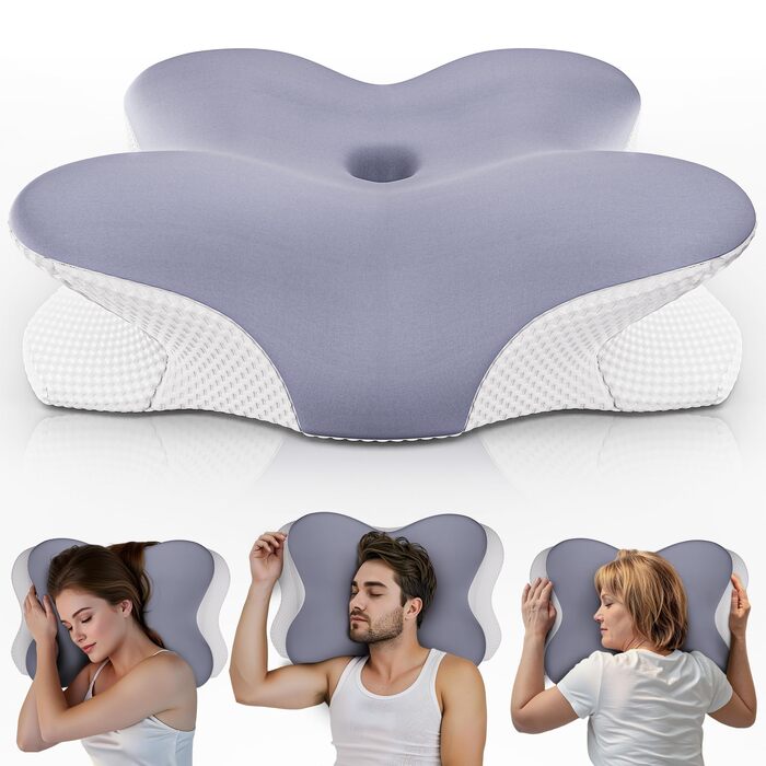 Подушка ортопедична з Memory Foam для сну на боці, спині та животі, блакитна. Преміум-якість, підтримка шиї