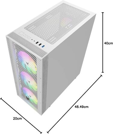 Oversteel Azurite ігровий корпус для ПК, білий, ATX/Micro ATX/ITX, 4 вентилятори 120 мм A-RGB, сітчаста передня панель, загартоване скло, USB 3.0, вертикальний монтаж