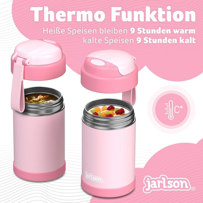 Термос для їжі Jarlson YUMMY 450 мл рожевий, харчовий контейнер з ложкою, нержавіюча сталь, для дитячого харчування, йогурту, мюслі, термобанка для їжі