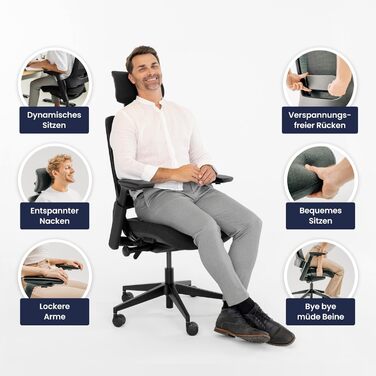 Ergotopia NextBack Pro: Ергономічне офісне крісло для роботи та геймінгу, до 150 кг, чорне, з індивідуальним налаштуванням
