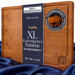 Обробна дошка велика Deer & Oak карбонізована з бамбука 38x25x2 см, з олією, для м'яса, риби, овочів, фруктів, сиру та хліба