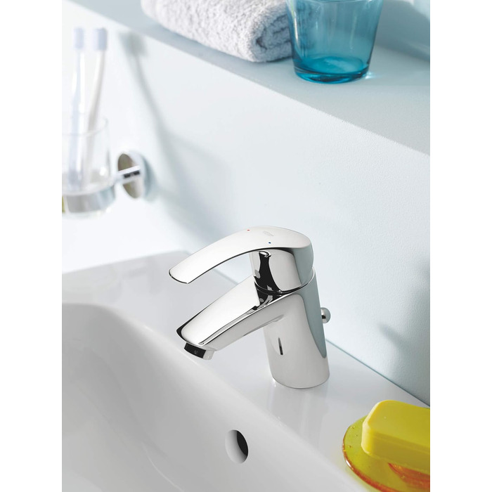 Змішувач для ванної кімнати Grohe Eurosmart, водозберігаючий, хром, з витяжною системою, 15 см, проста установка