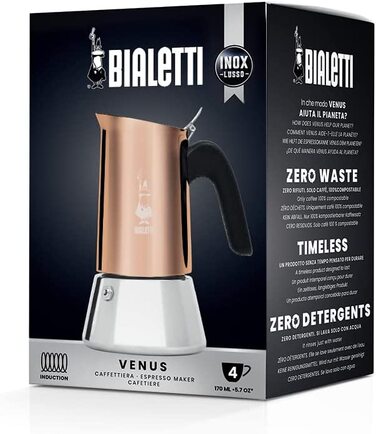 Кавоварка Bialetti New Venus на 6 чашок, з антипригарною ручкою, з нержавіючої сталі, бронзова, не для індукції, 235 мл