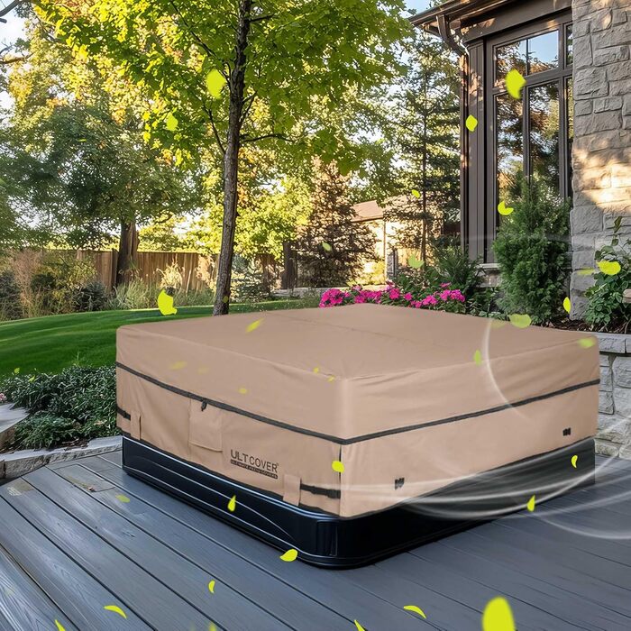 Водонепроникний чохол для гідромасажного джакузі Whirlpool ULTCOVER, квадратний, 600D поліестер, 203 x 203 см, коричневий