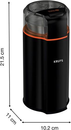 Кавомолка електрична Krups GVX212 Compact з регулюванням помелу та вибором кількості чашок, нержавіюча сталь, чорна