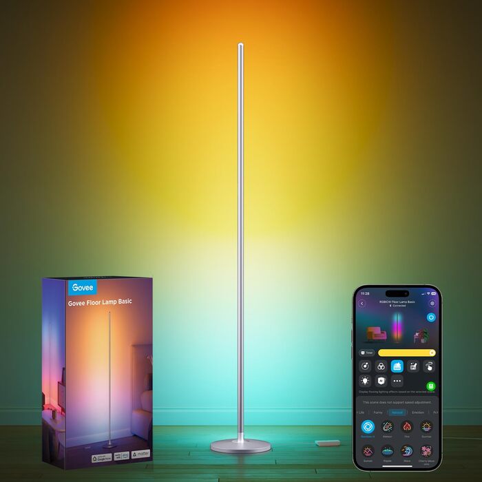Govee RGBIC LED Торшер WiFi, Диммування, Alexa & Matter, 16 млн кольорів, 85 режимів, Музичний режим, DIY, для вітальні, спальні, геймінгу (Срібний, 1 шт)