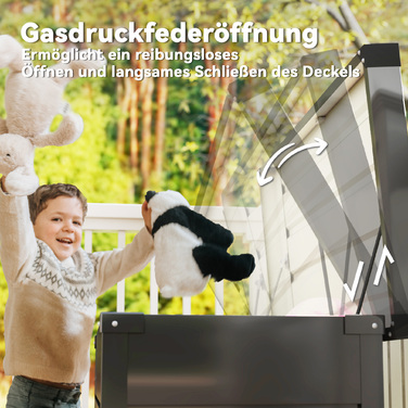 Короб для подушок Gartenbox Metall 450L – міцна металева коробка об'ємом 450 літрів з подвійними стінками кришки. Розміри: 120 x 61 x 62 см. Водостійка, з можливістю замикання. Колір: сірий.