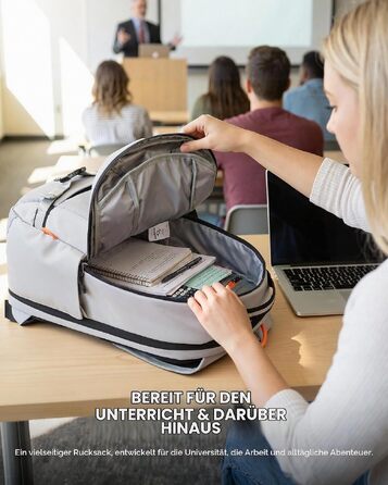 Рюкзак для ноутбука Tolaccea 30L, 15.6 дюймів, діловий дорожній рюкзак для ручної поклажі, світло-сірий