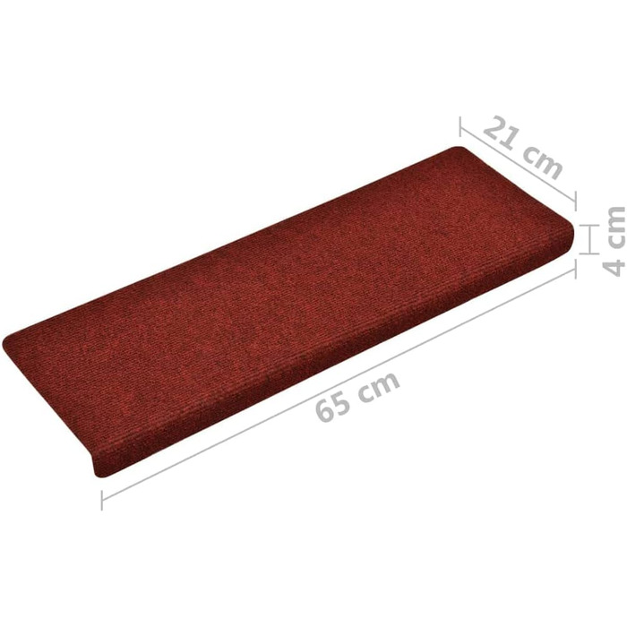 Комплект килимків для сходів vidaXL, 10 шт., бордові, 65x21x4 см, голкопробивний войлок, самоклеючі накладки для захисту сходинок