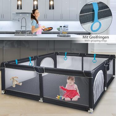 Дитячий манеж ONVAYA 160x200 см, захисна огорожа для малюків, прямокутний, сірий, безпечний і нетоксичний