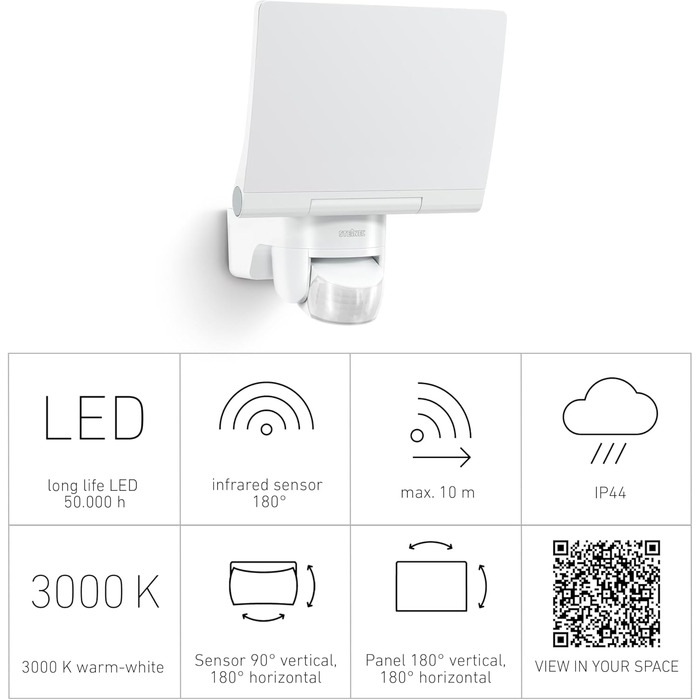 Світлодіодний прожектор Steinel XLED home 2 XL S білий, 2124 лм, датчик руху 180°, 19.3 Вт, тепле біле світло 3000K, поворотний