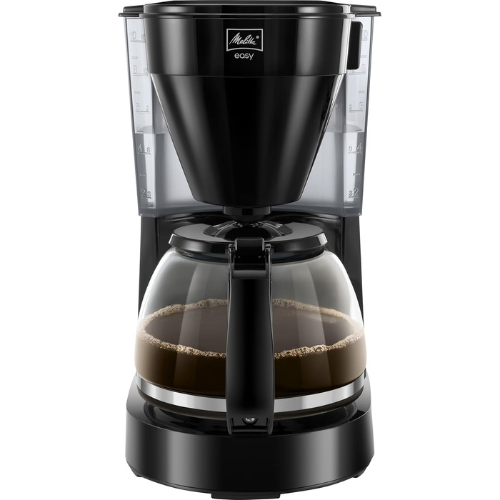 Кавоварка Melitta Easy з знімним поворотним фільтром, скляною колбою та системою захисту від крапель, на 10 чашок, чорна