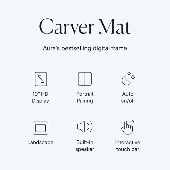 Цифровий фоторамка Aura Carver 10.1 дюйми HD Wi-Fi Cloud, Безлімітний хмарний простір, Віддалене завантаження фото - Gravel 10' - Чорний