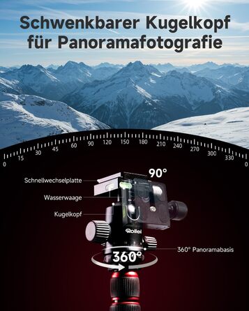 Штатив Rollei Compact Traveler No. 2 чорний, 180 см, алюмінієвий, з моноподом, 360° кульова голівка, для DSLR та смартфона, фотоштатив для подорожей