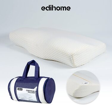 Ортопедична подушка для шиї Edihome, 50x30x10 см, ергономічна, з пам'яттю форми, подвійний бавовняний чохол, гіпоалергенна, для сну та від болю в шиї