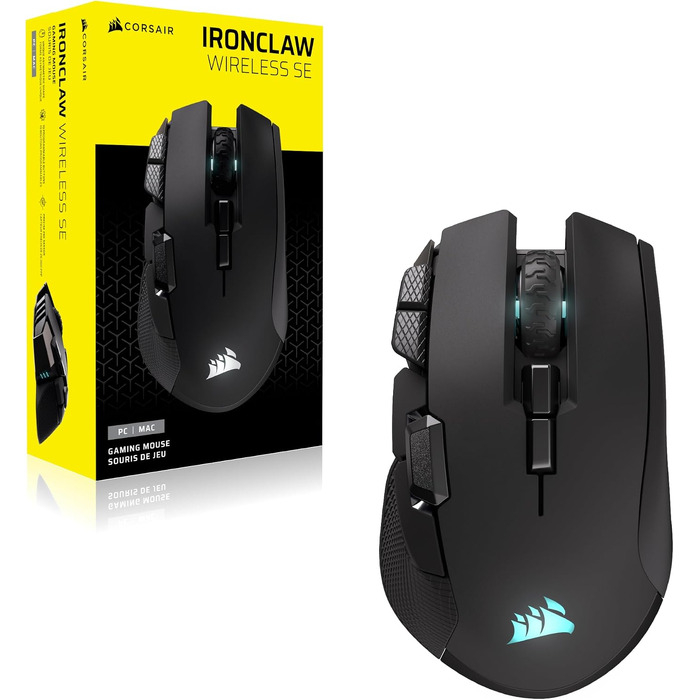 Бездротова ігрова миша Corsair IRONCLAW Wireless SE (2026) чорна: 26,000 DPI, ергономічний дизайн для великих долонь, 10 програмованих кнопок, для MOBA, FPS, MMO