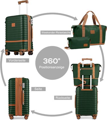 Набір валіз Joyway 6-ти частинний, з жорстким корпусом, beauty case, косметична сумка, 4 колеса, TSA-замок, для подорожей, коричневий/зелений