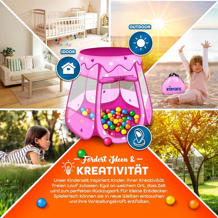 Дитячий намет-палац KIDUKU з кульковим басейном (100 кульок) та сумкою для зберігання, рожевий - для дому та вулиці
