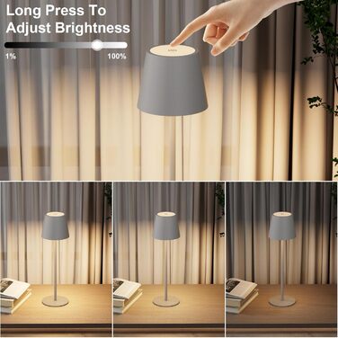 LED-лампа K-Bright 2 шт. з регулюванням яскравості, акумуляторна, бездротова, 3000K/4000K/6000K, 3 колірні температури, USB-C, IP54, пісочно-сірий колір