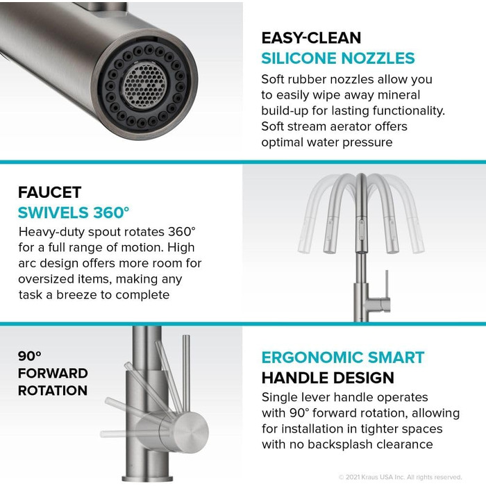 Змішувач кухонний Kraus Oletto KPF-3104SFS одноручний, з витяжкою, нержавіюча сталь
