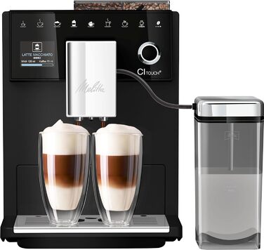 Кавомашина Melitta CI Touch з млинком і капучинатором, автоматична кавоварка для еспресо та капучино, чорна матова