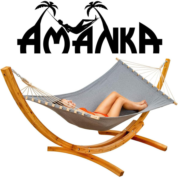 Гамак з підставкою AMANKA XXL 325 см – Міцний дерев'яний каркас для двох осіб, сірий. Комплект для відпочинку на вулиці, в саду, на терасі або балконі