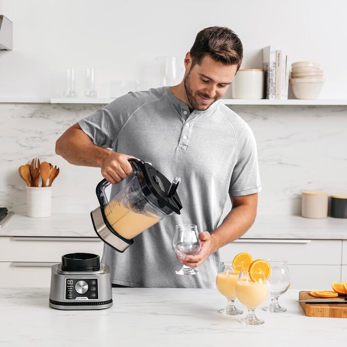 Блендер Ninja Foodi Power Nutri Mixer 3-в-1, 1200 Вт, автоматичні програми, для смузі, густих намазок і заморожених напоїв, 2,1 л глечик, 700 мл стакан і 400 мл чаша з Power-мішалкою, сріблястий, CB350EU