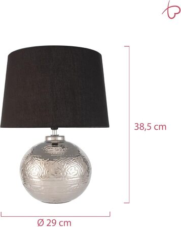Настільна лампа Pauleen Touch of Silver, 20 Вт, чорна/срібна, гламур, кераміка, текстиль, E14, ручна робота