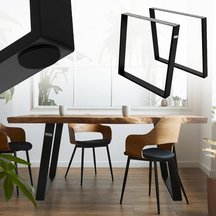Комплект з 2-х металевих столових ніжок ML-Design, чорний, 75x72 см, профіль 8x2 см, похилі, для обіднього чи письмового столу