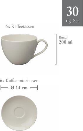Villeroy & Boch vivo Basic White набір посуду 30 предметів, білий, преміум порцеляна, для сервірування столу, підходить для посудомийної машини та мікрохвильової печі, тарілки, чашки, кераміка, сервіз