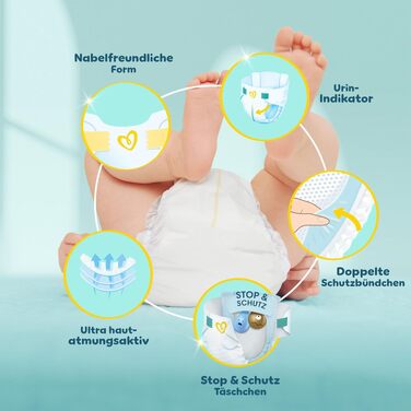 Підгузки Pampers Premium Protection розмір 2 (4-8 кг), захист від протікань, з вологими серветками Aqua Baby (+10 шт)