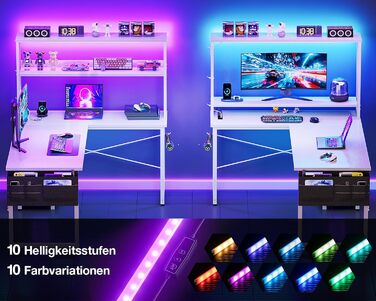 Ігровий стіл Coleshome L-подібної форми з LED підсвічуванням та розетками, 110x80 см. Реверсивний стіл з полицями для зберігання, ігровий кутовий стіл з сумкою для дому та геймінгу.