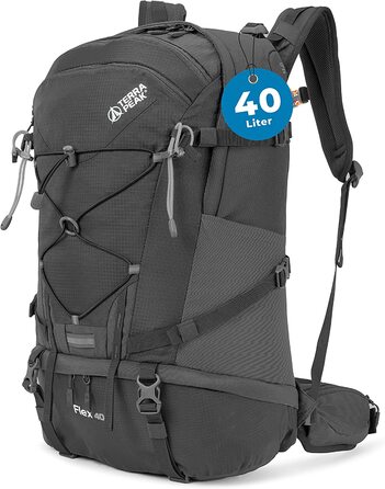 Туристичний рюкзак Terra Peak Flex 40 л сірий – преміум, вентиляція спини, чохол від дощу, кріплення для питної системи, 3D Air Mesh, трекінговий рюкзак з поясом