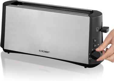 Тостер Cloer 3810 довгий слот, 880 Вт, для 2 тостів, функція для сірого хліба, насадка для булочок, корпус з нержавіючої сталі