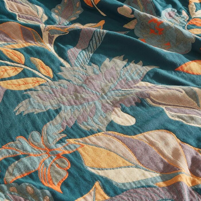 Богемна ковдра Boho Decke з 100% бавовни – двостороння муслінова ковдра 150x200 см, м'яка пледова ковдра та покривало для ліжка, естетичний дизайн, ідеально підходить для вітальні та спальні, помаранчево-зелена (230 x 275 см)