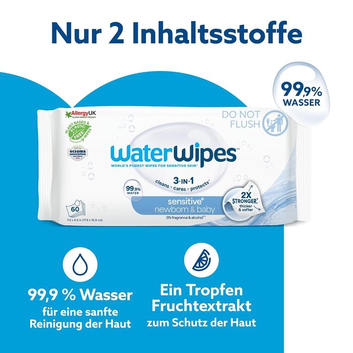 Дитячі вологі серветки WaterWipes Original, 99.9% води, гіпоалергенні, без віддушок, 1080 шт (18 пачок по 60 шт)